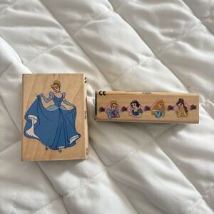 Disney Princess Rubber Stamp Wood Base All Night Media Cinderella Belle Aurora